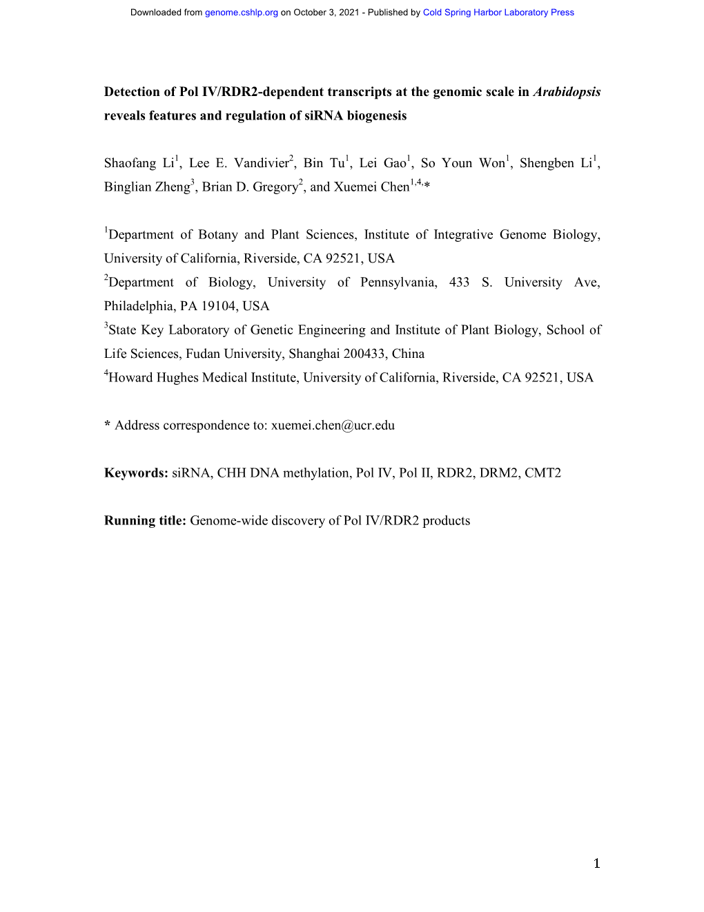 1 Detection of Pol IV/RDR2-Dependent Transcripts At