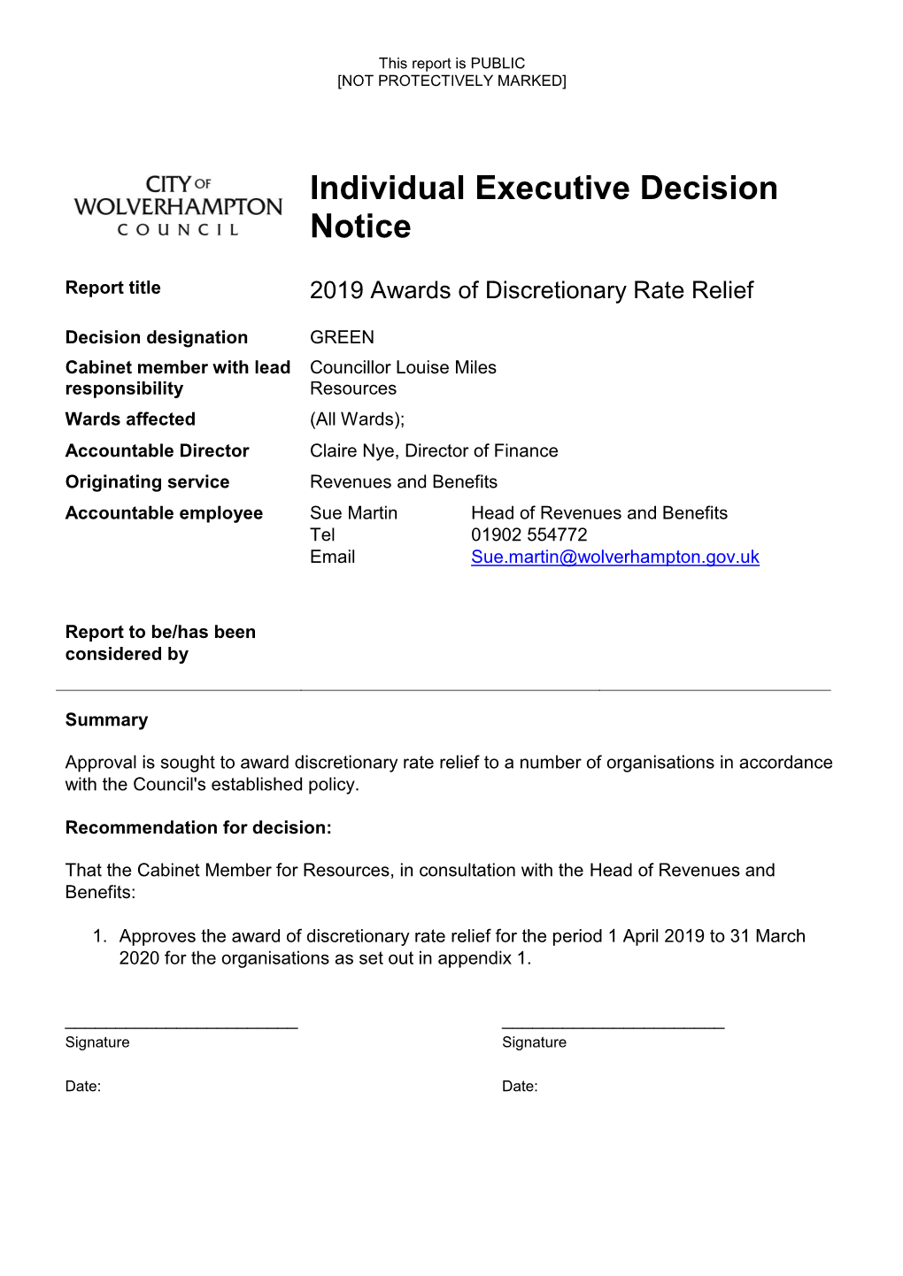 Individual Executive Decision Notice