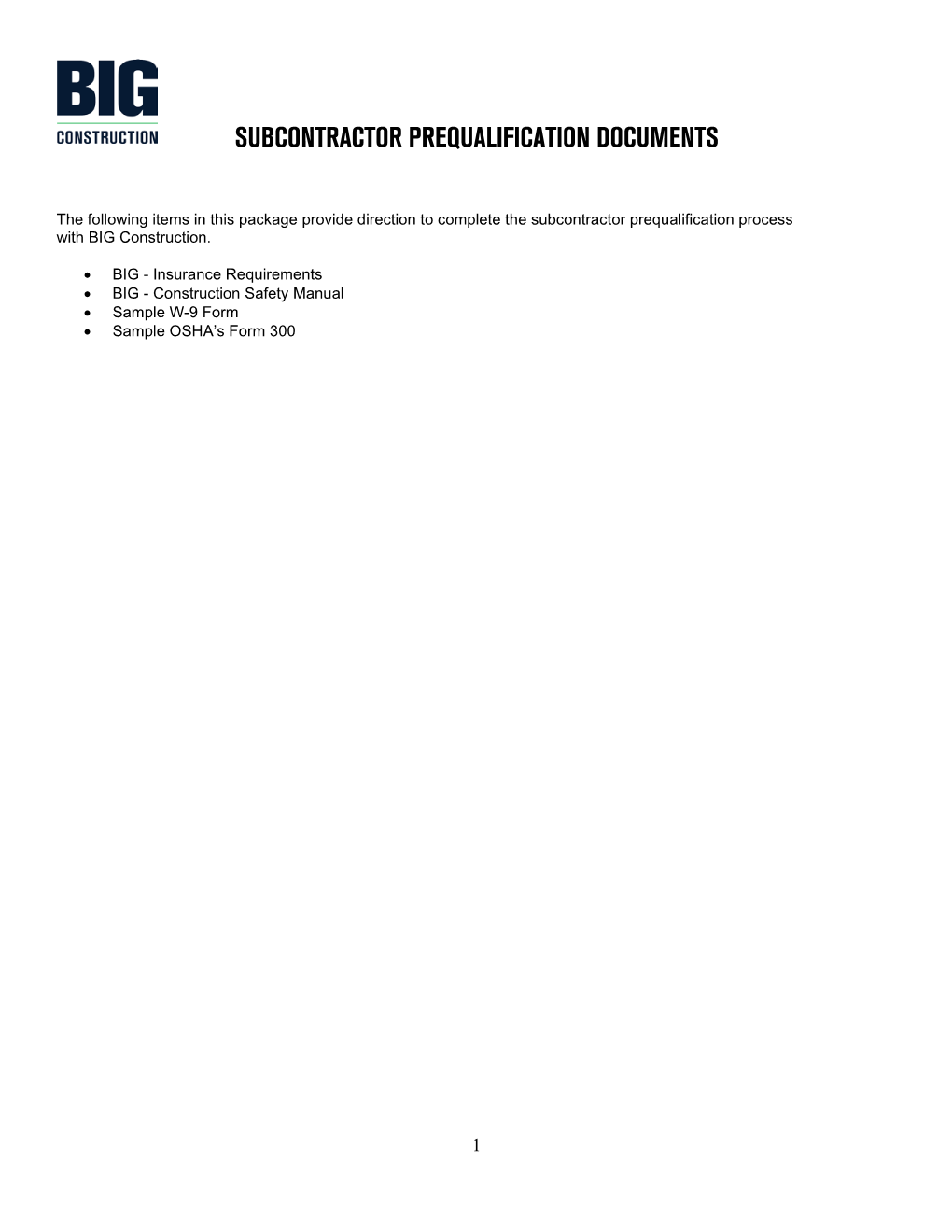 Subcontractor Prequalification Documents