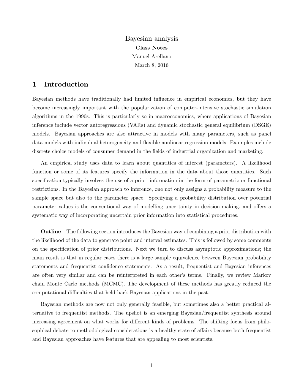 Bayesian Analysis 1 Introduction