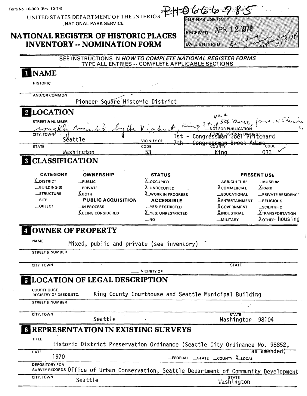 National Register of Historic Places Inventory -- Nomination Form