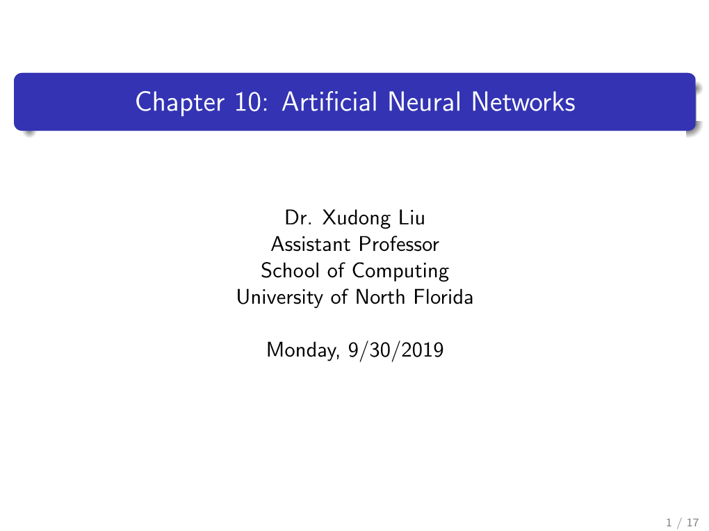 Chapter 10: Artificial Neural Networks