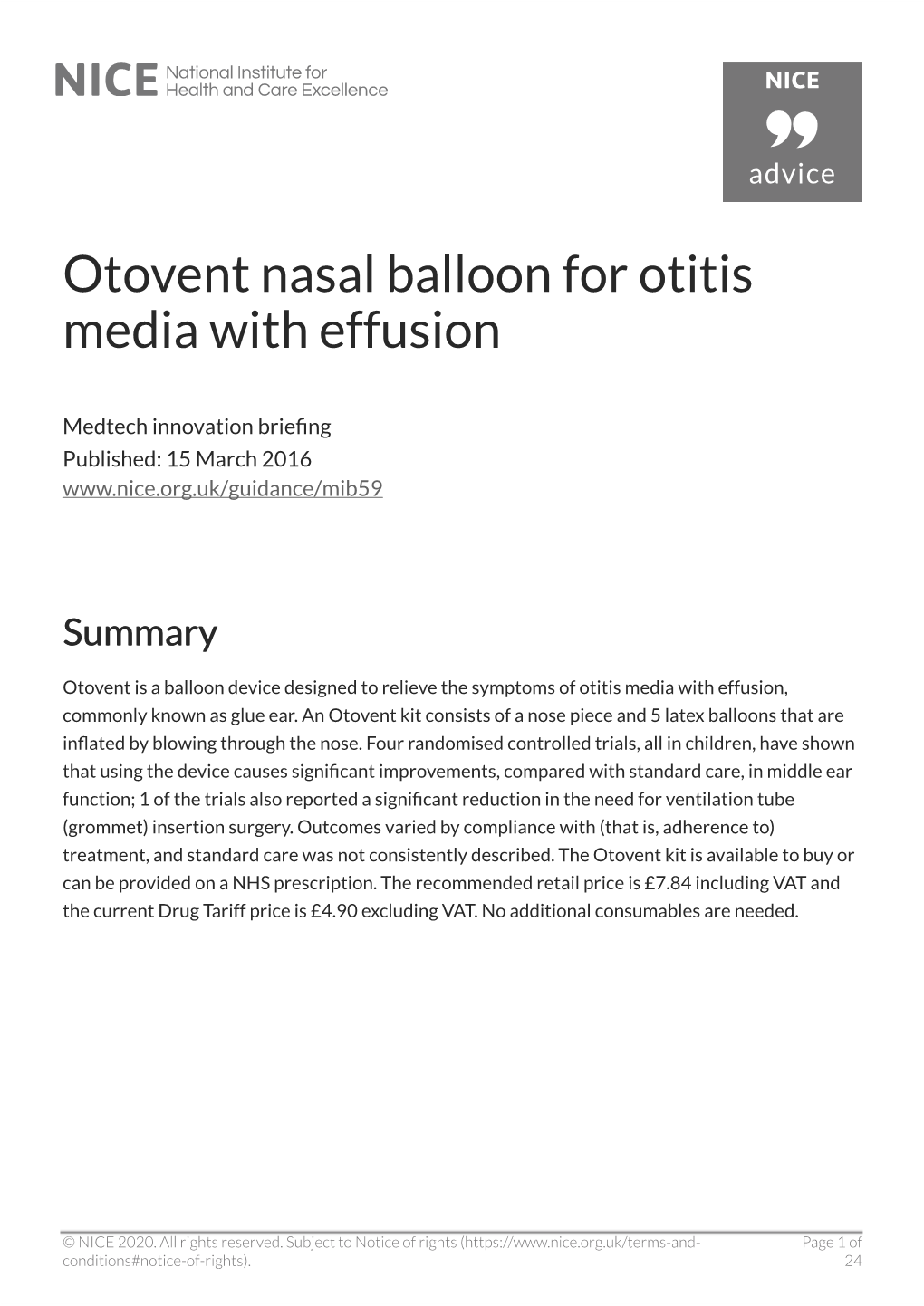 Otovent Nasal Balloon for Otitis Media with Effusion