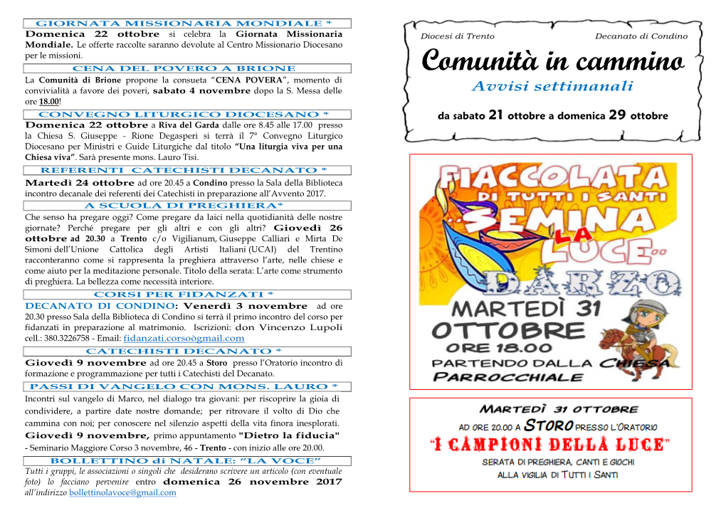 Comunità in Cammino La Comunità Di Brione Propone La Consueta “CENA POVERA”, Momento Di Convivialità a Favore Dei Poveri, Sabato 4 Novembre Dopo La S