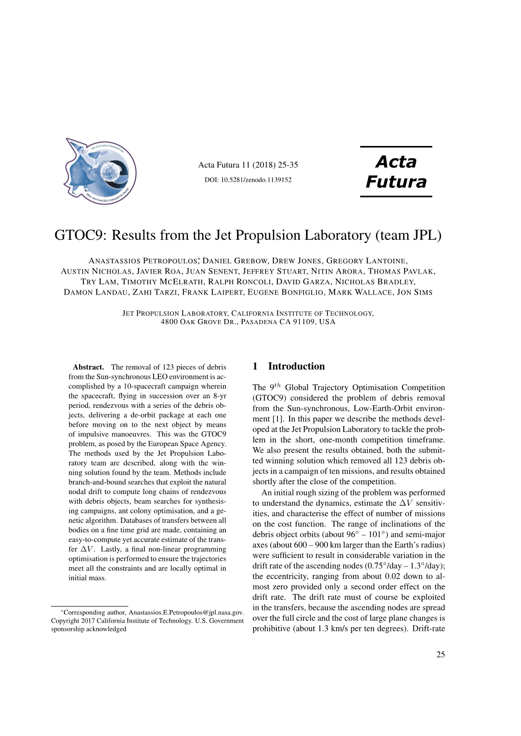 Acta Futura 11 (2018) 25-35 Acta DOI: 10.5281/Zenodo.1139152 Futura