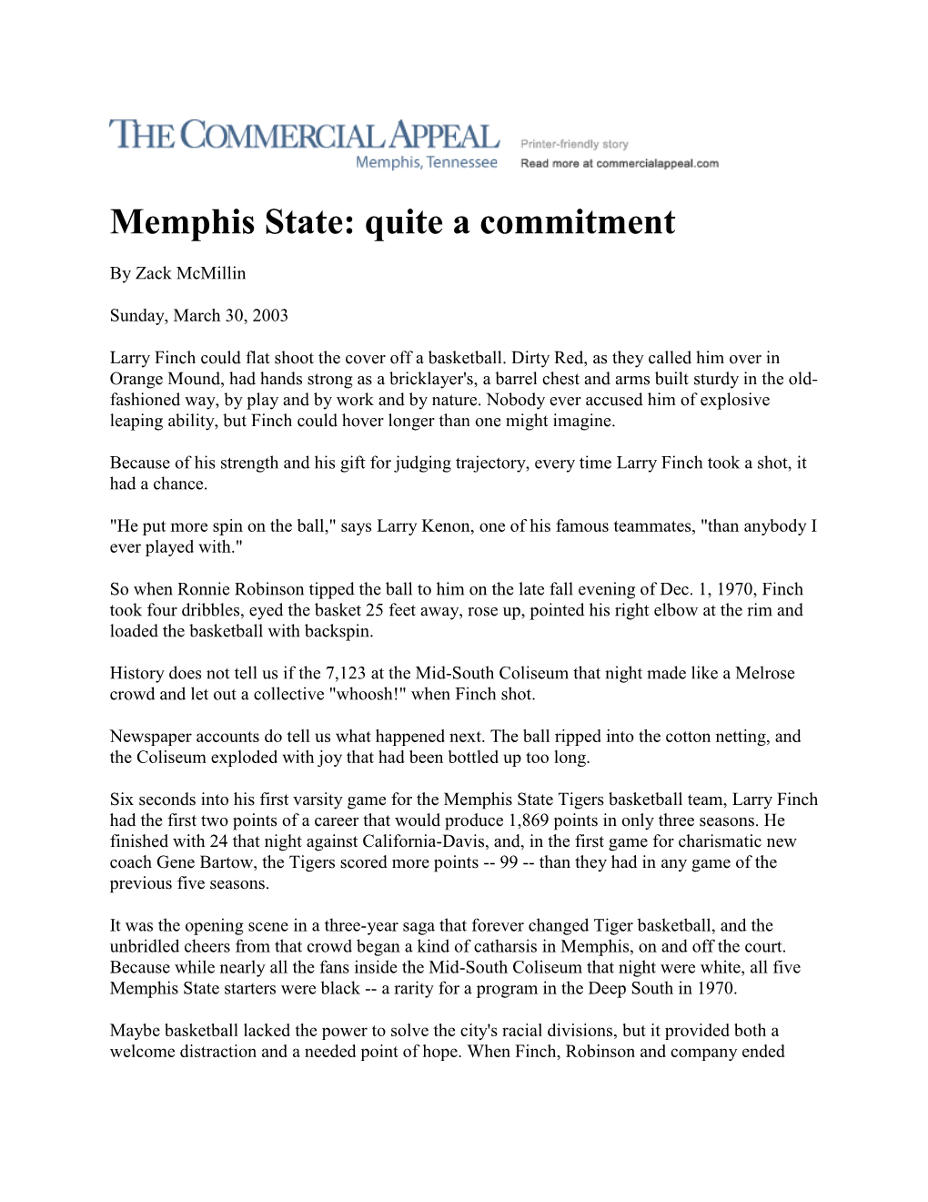 Memphis State: Quite a Commitment