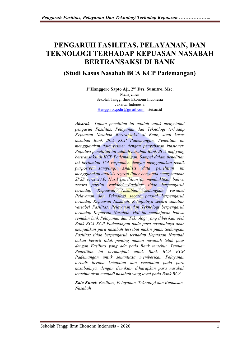 Studi Kasus Nasabah BCA KCP Pademangan)