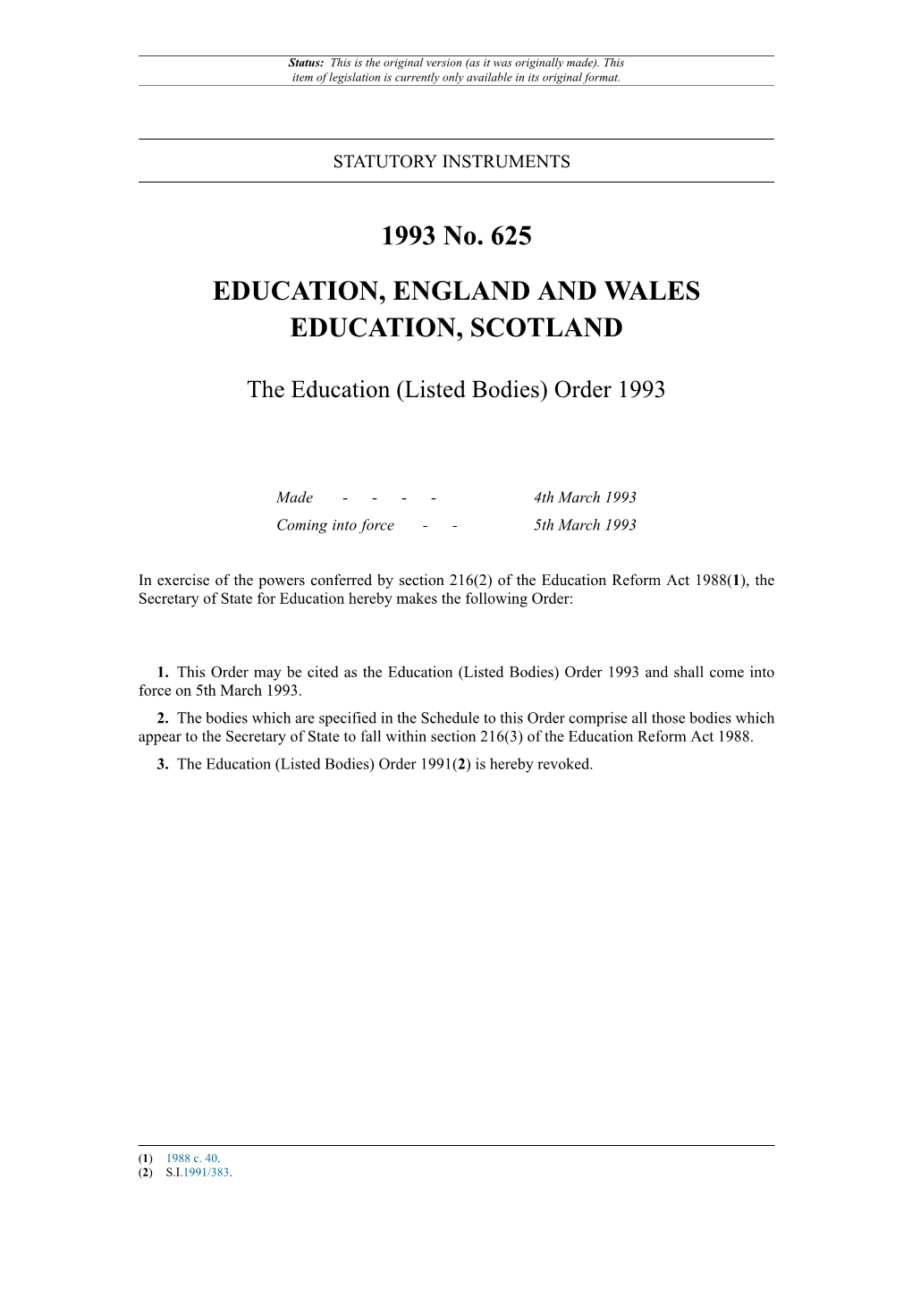 The Education (Listed Bodies) Order 1993