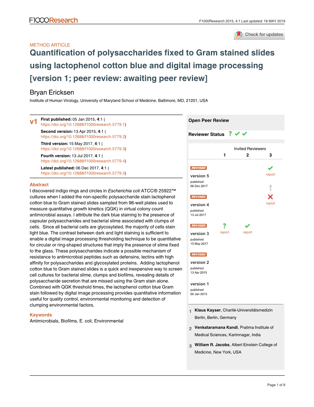 Quantification of Polysaccharides Fixed to Gram Stained Slides