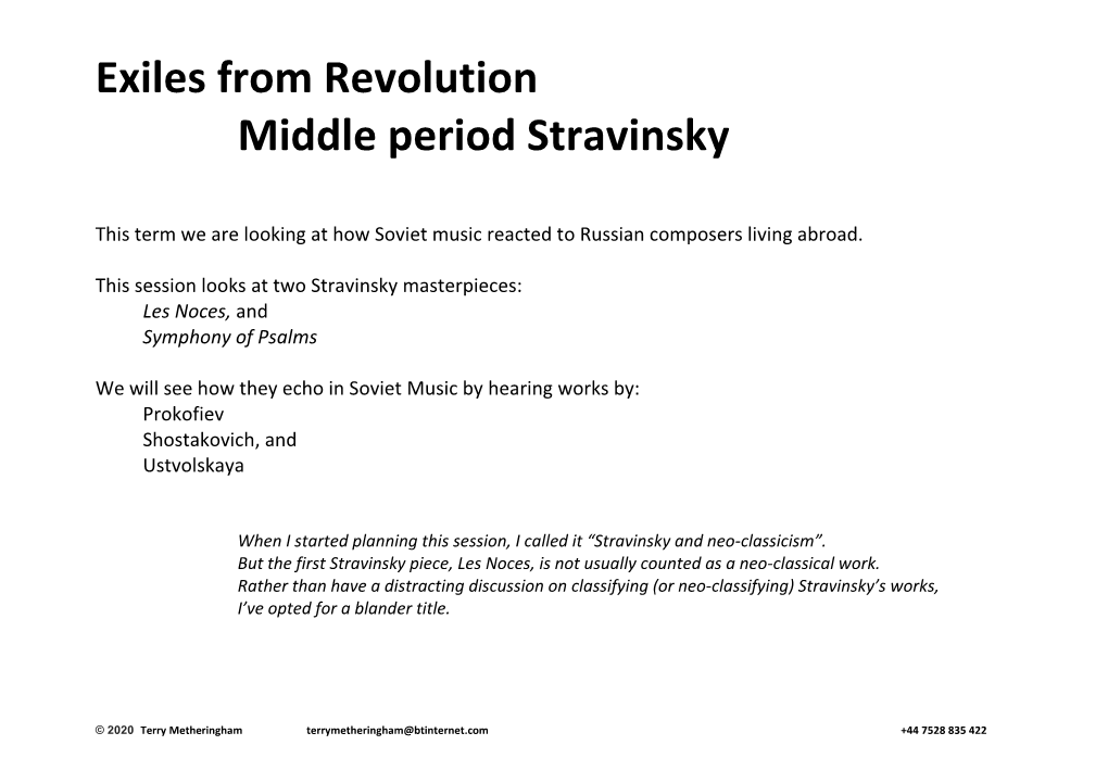 2020 03 EXILES Mid Period Stravinsky