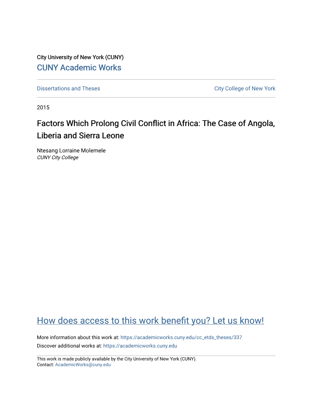 Factors Which Prolong Civil Conflict in Africa: the Case of Angola, Liberia and Sierra Leone