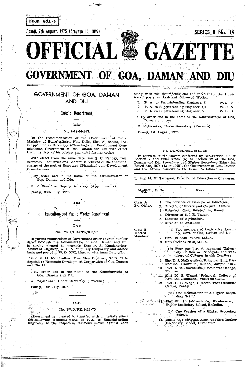 Official -- Gazette Government, Of' Goa