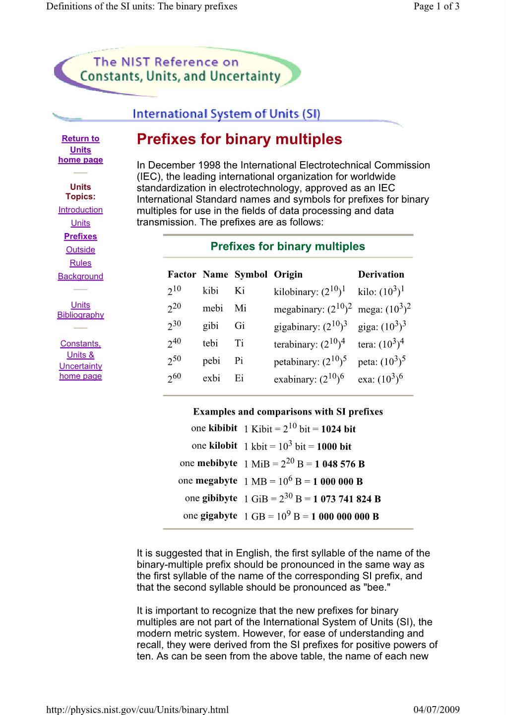 Prefixes for Binary Multiples