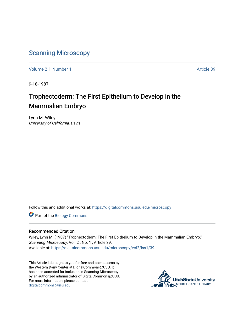 Trophectoderm: the First Epithelium to Develop in the Mammalian Embryo