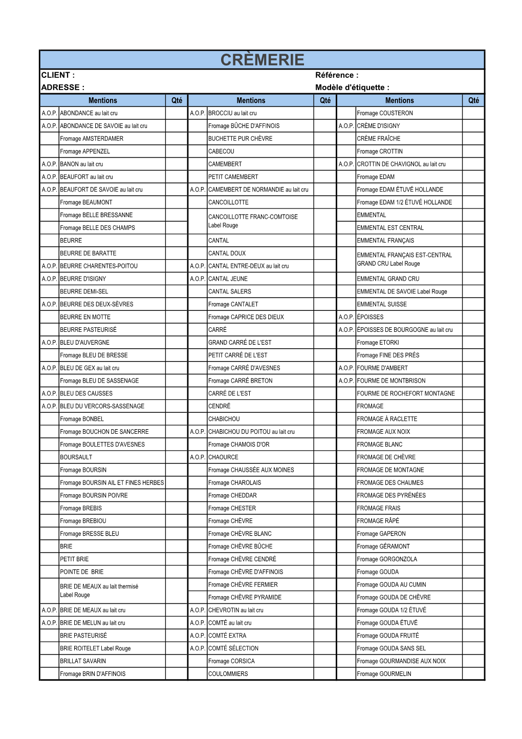 Appellations Cremerie