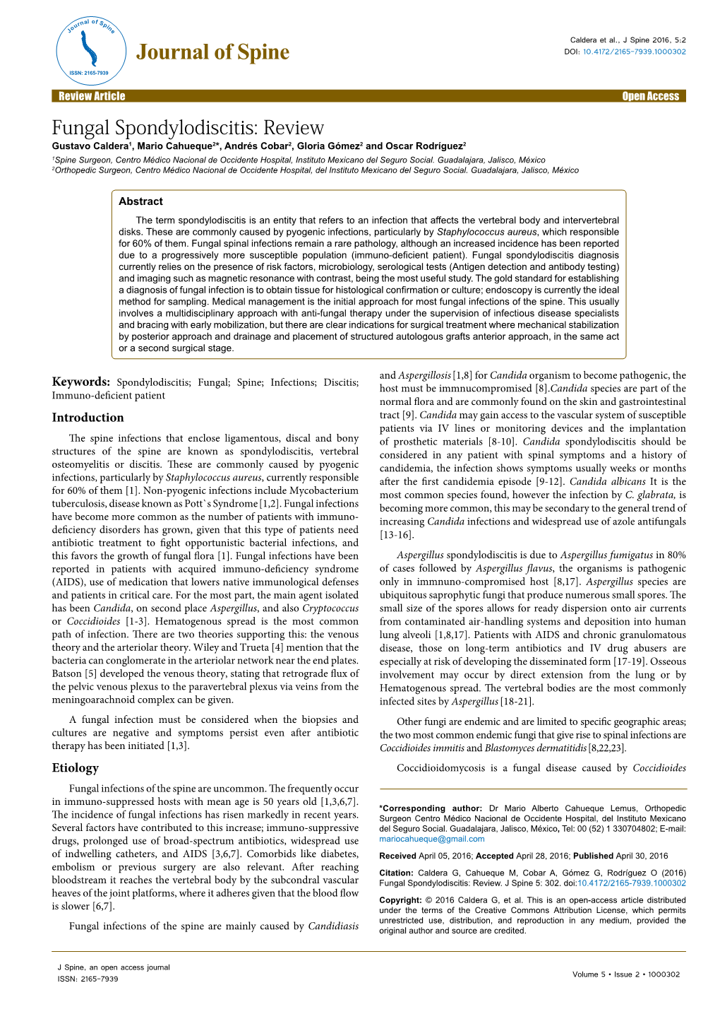 Fungal Spondylodiscitis: Review