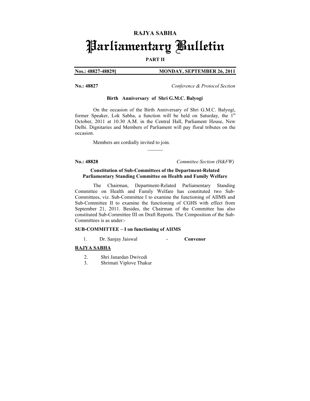 Parliamentary Bulletin