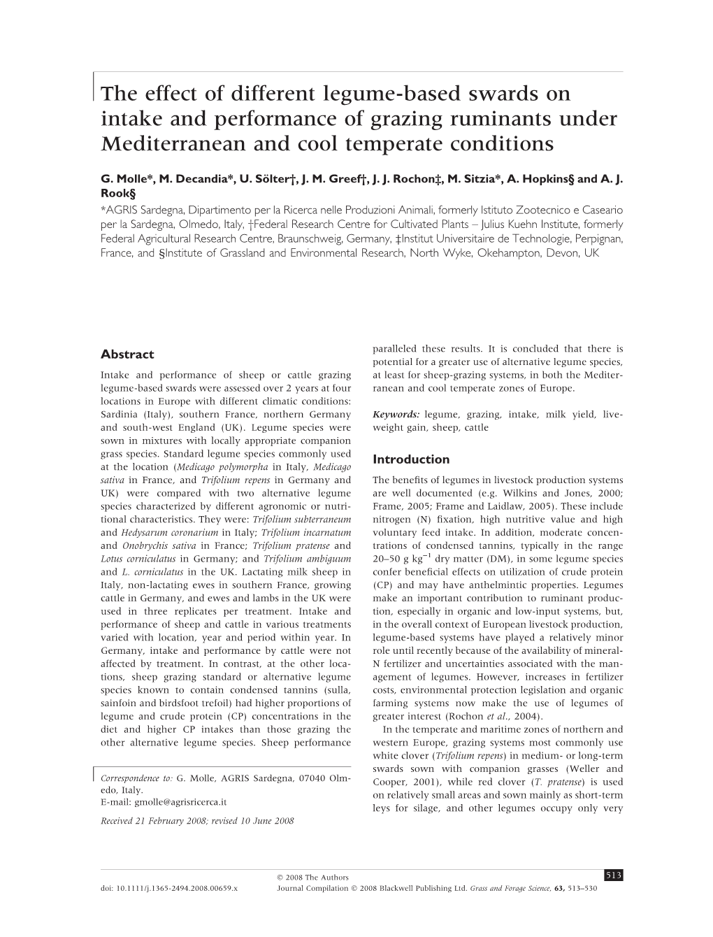 The Effect of Different Legume-Based Swards on Intake and Performance of Grazing Ruminants Under Mediterranean and Cool Temperate Conditions