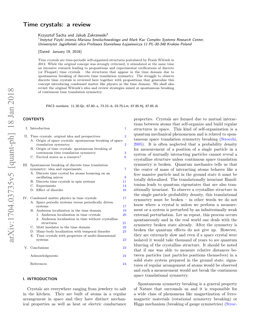 Arxiv:1704.03735V5 [Quant-Ph] 18 Jan 2018 Blurring of the Crystalline Structure