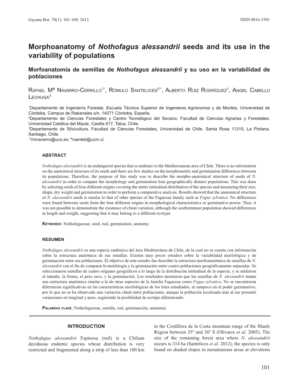 Morphoanatomy of Nothofagus Alessandrii Seeds and Its Use in the Variability of Populations