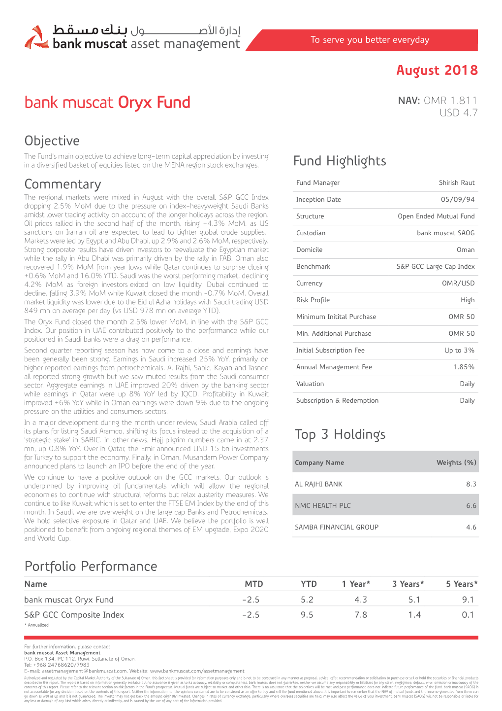 Bank Muscat Oryx Fund NAV: OMR 1.811 USD 4.7