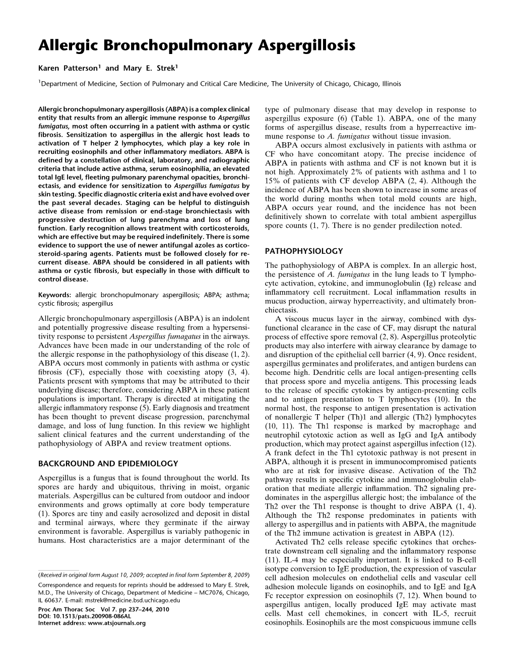 Allergic Bronchopulmonary Aspergillosis