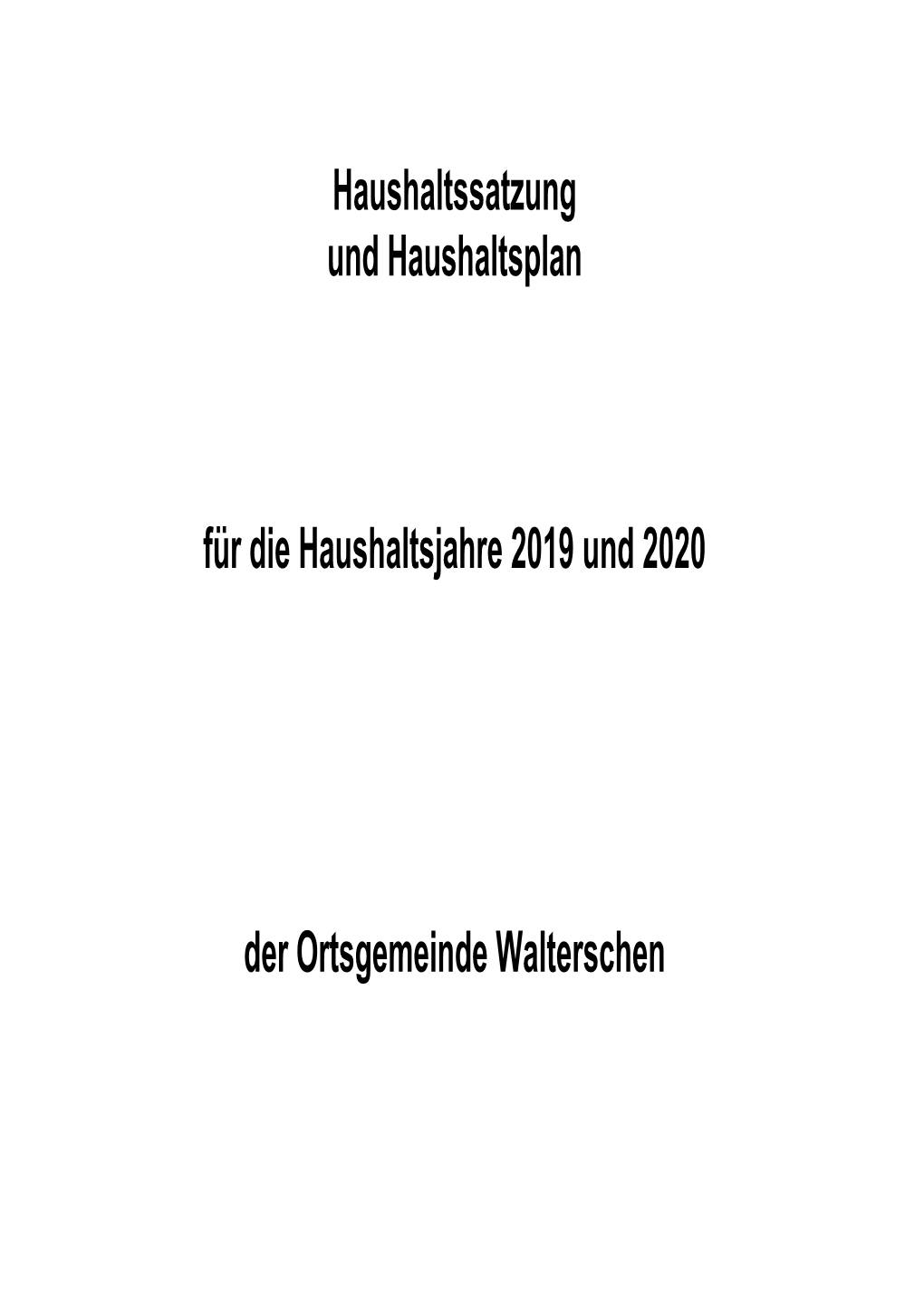 Haushaltssatzung Und Haushaltsplan Für Die Haushaltsjahre 2019 Und