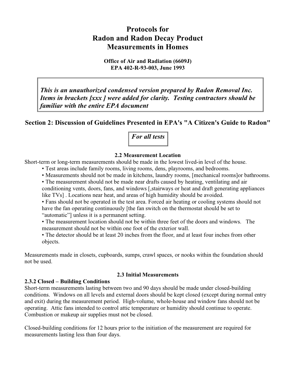 EPA Testing Protocols