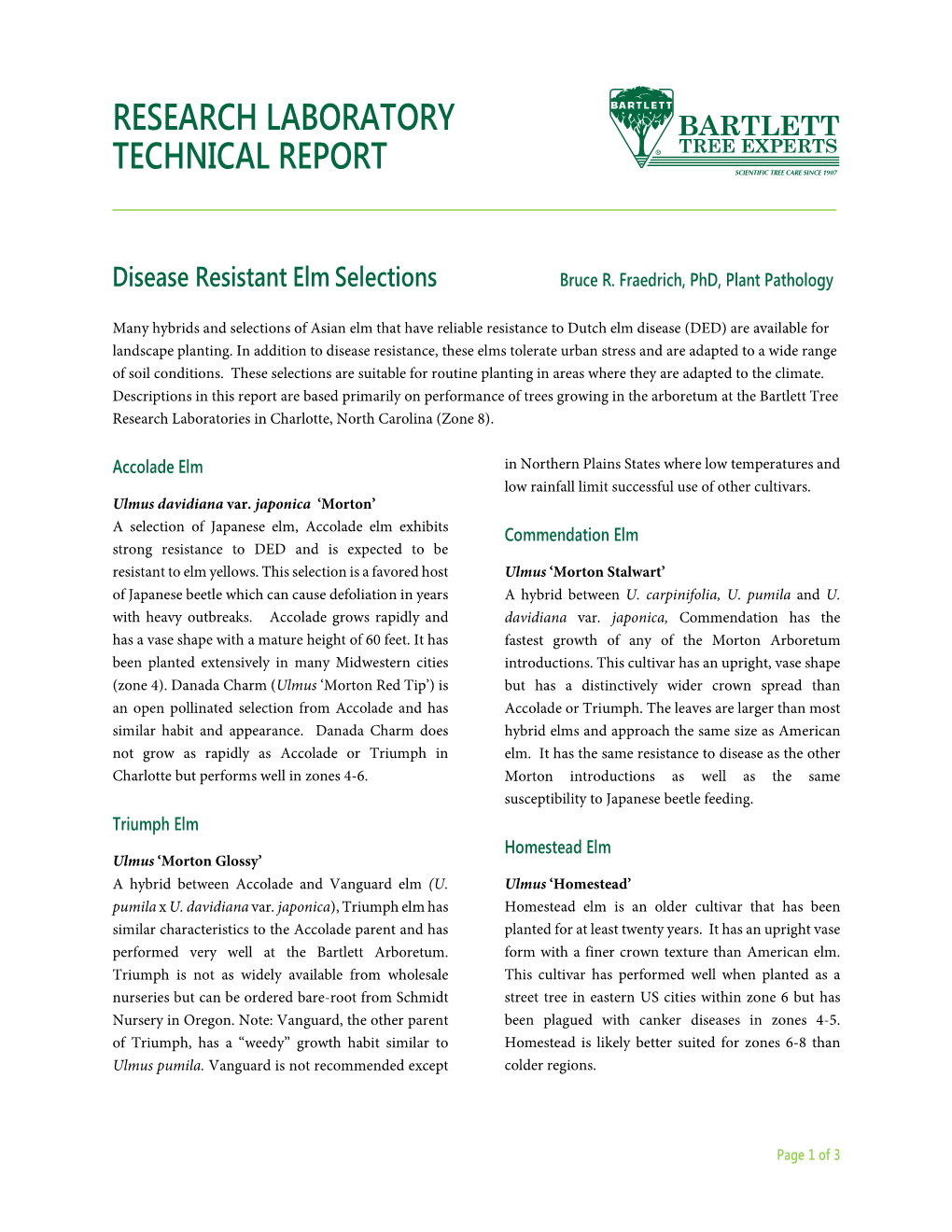 Disease Resistant Elm Selections Bruce R