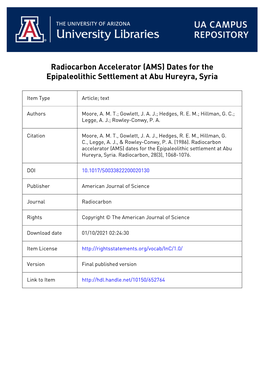 (AMS) Dates for the Epipaleolithic Settlement at Abu Hureyra, Syria