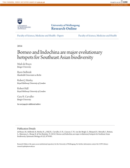 Borneo and Indochina Are Major Evolutionary Hotspots for Southeast Asian Biodiversity Mark De Bruyn Bangor University