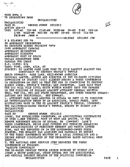 Commission of Inquiry (Cci) Allegef During Apress Conference in Georgetown on Sept 19 Teat the Usg Is Conspiring to Destory Bishop Jones, People's Templeand Jonestown