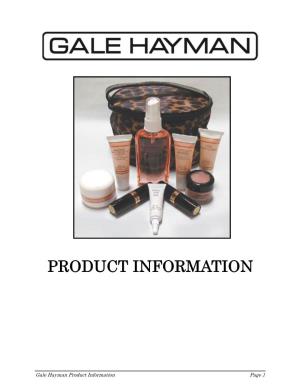 Gale Hayman Product Information Page 1