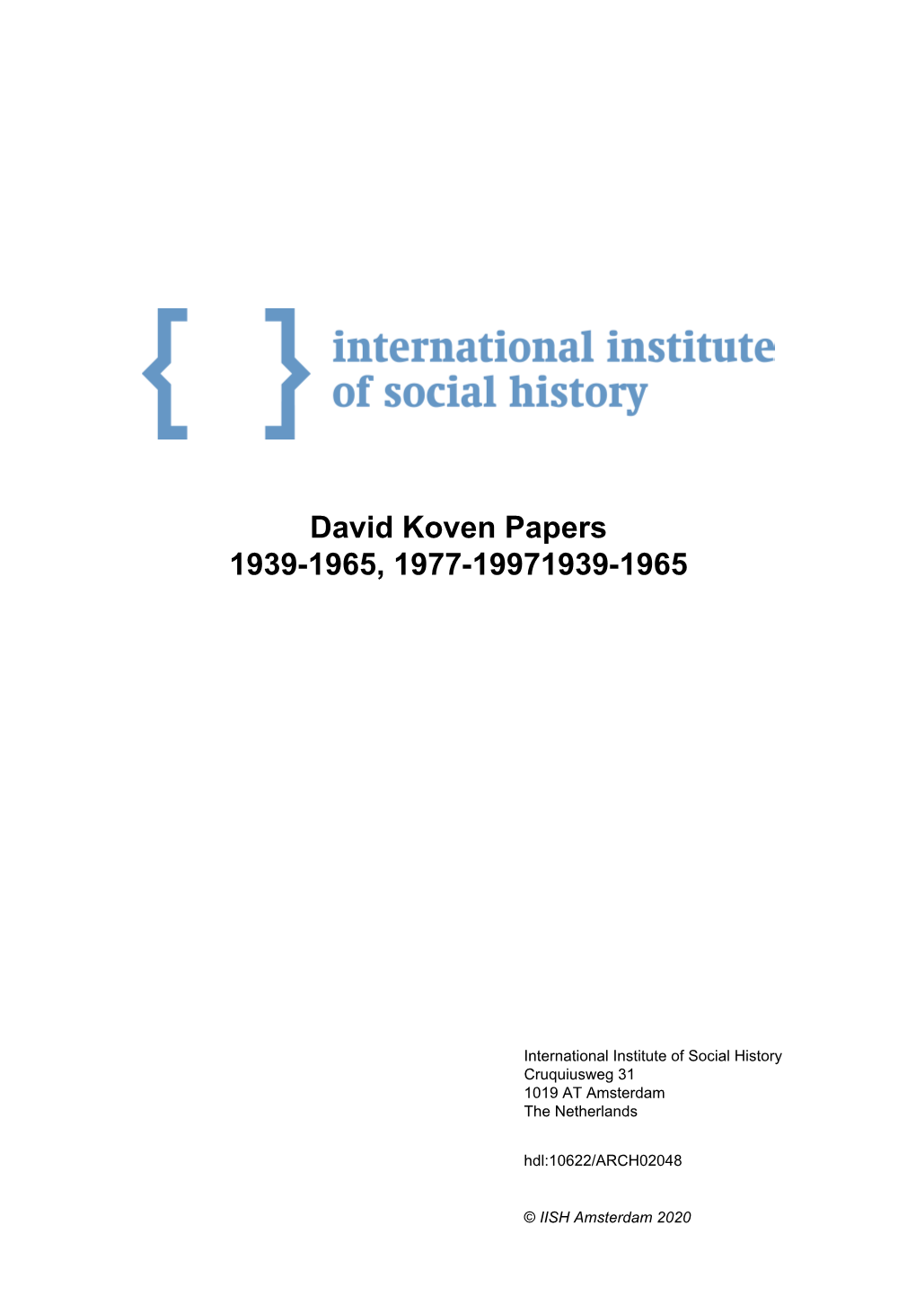 David Koven Papers 1939-1965, 1977-19971939-1965