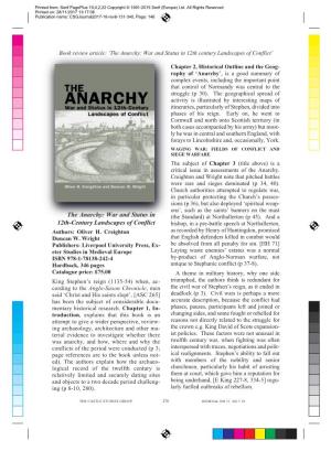 The Anarchy: War and Status in 12Th-Century Landscapes of Conflict