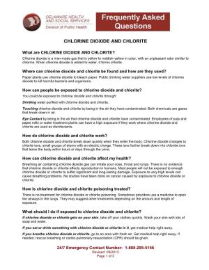 Chlorine Dioxide and Chlorite