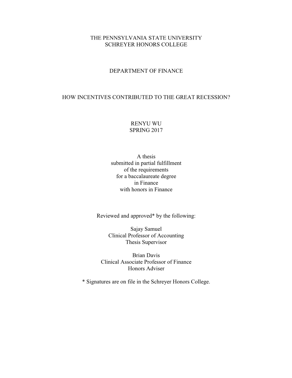 Open Final - HOW INCENTIVES CONTRIBUTED to the GREAT Recessiondocx.Pdf