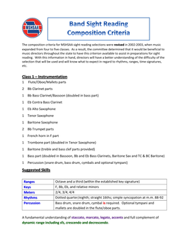 Class 1 – Instrumentation Suggested Skills