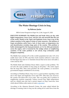 The Water Shortage Crisis in Iraq