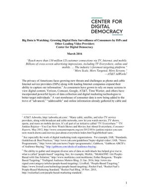 Growing Digital Data Surveillance of Consumers by Isps and Other Leading Video Providers Center for Digital Democracy