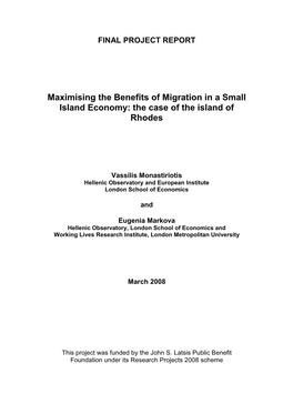 Maximising the Benefits of Migration in a Small Island Economy: the Case of the Island of Rhodes