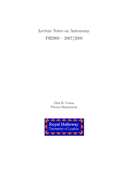 Lecture Notes on Astronomy PH2900 – 2007/2008