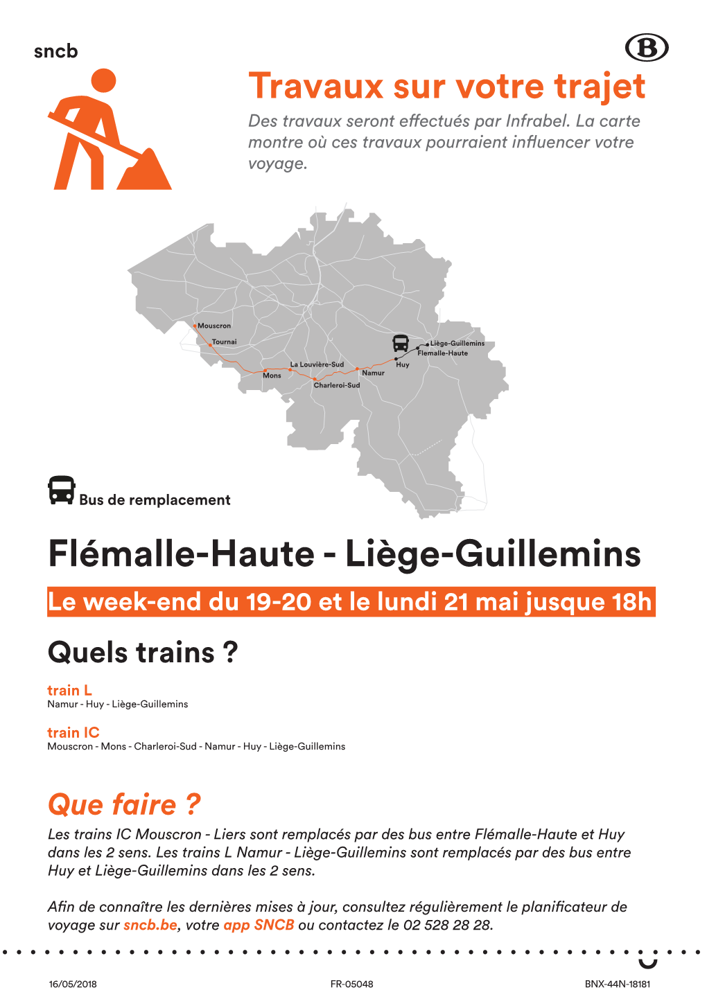 Flémalle-Haute - Liège-Guillemins Le Week-End Du 19-20 Et Le Lundi 21 Mai Jusque 18H Quels Trains ? Train L Namur - Huy - Liège-Guillemins