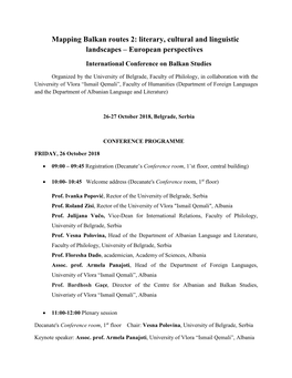 Mapping Balkan Routes 2: Literary, Cultural and Linguistic Landscapes – European Perspectives