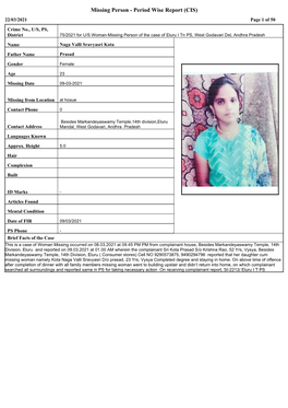 Missing Person - Period Wise Report (CIS) 22/03/2021 Page 1 of 50