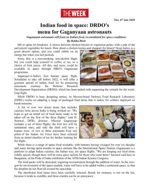 Indian Food in Space: DRDO's Menu for Gaganyaan Astronauts