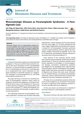 Rheumatologic Diseases As Paraneoplastic Syndromes