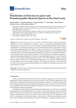 Distribution of Helicobacter Pylori and Periodontopathic Bacterial Species in the Oral Cavity