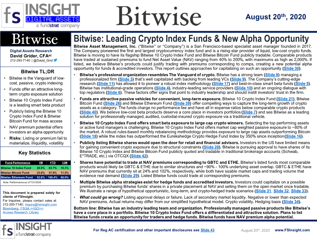 Bitwise: Leading Crypto Index Funds & New Alpha Opportunity