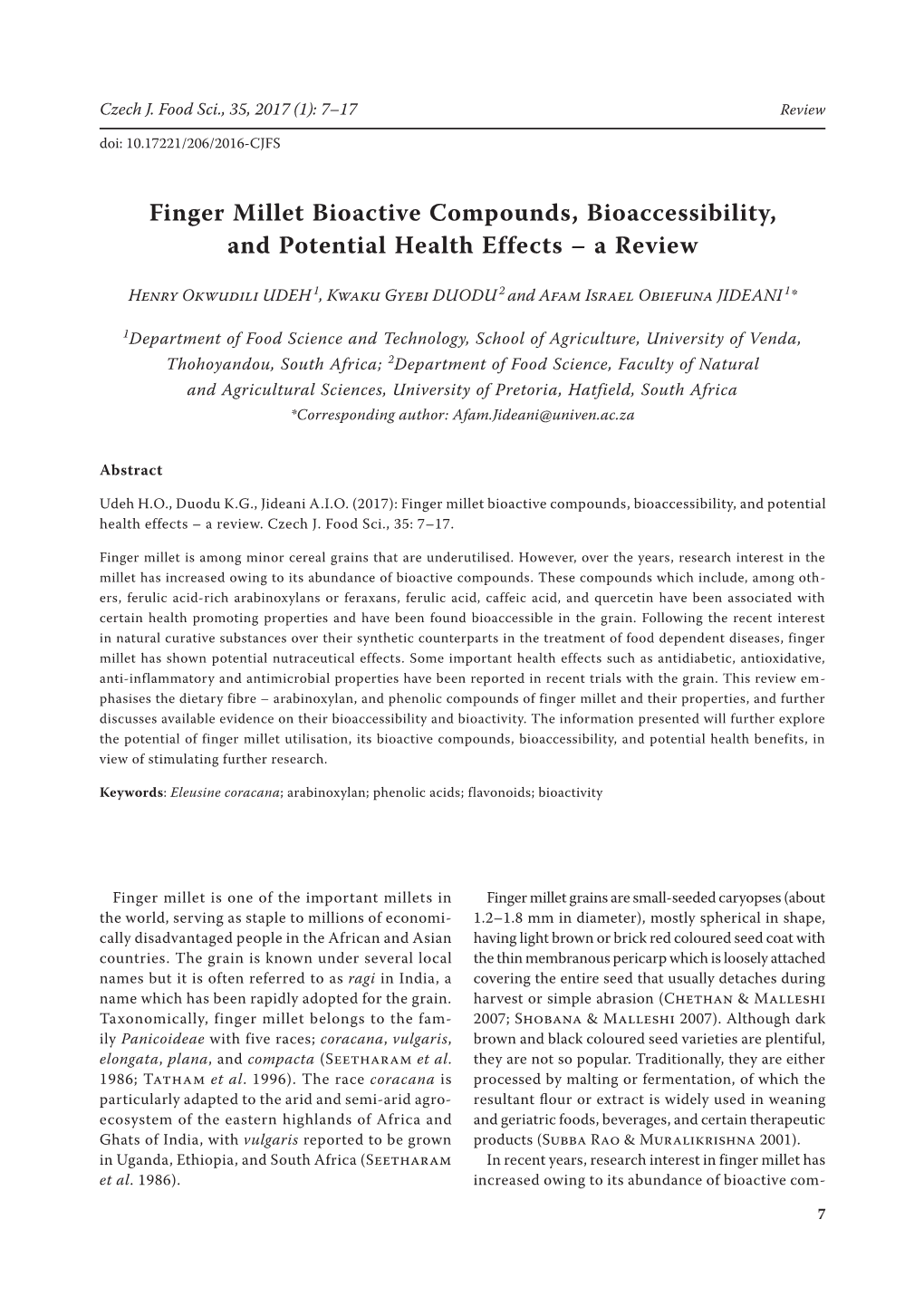 Finger Millet Bioactive Compounds, Bioaccessibility, and Potential Health Effects – a Review